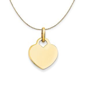 14k Yellow Gold Engravable Heart Necklace - 18 Inch